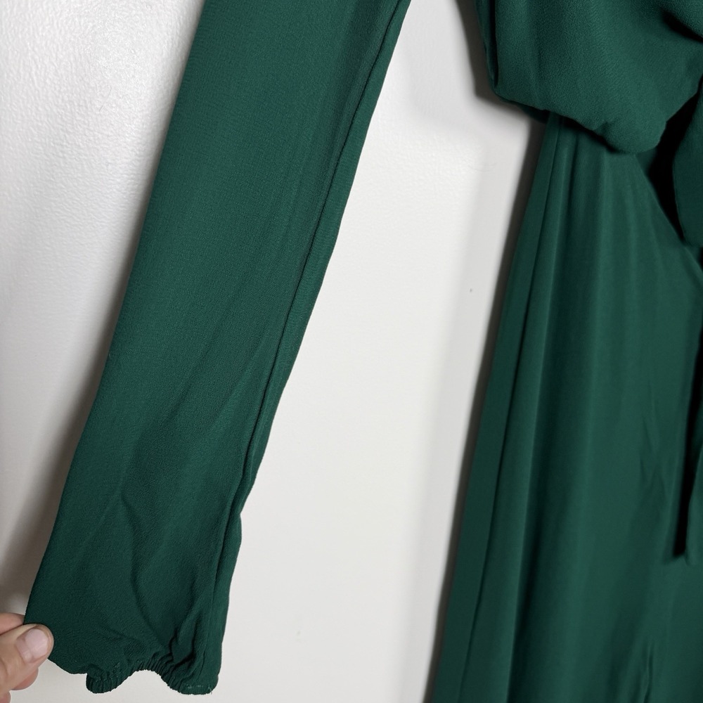 Reformation Sz 4 Emerald Green Long Sleeve Tie Cut Out Front Wide Leg Jumpsuit - Picture 7 of 13